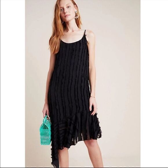 NWT Anthropologie Eri +Ali Black Fringed Asymmetrical Slip Midi Dress size S - Picture 12 of 12